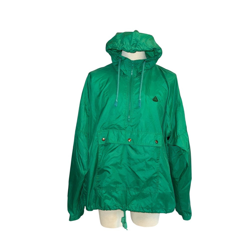 Izod Vintage Green Nylon Windbreaker |‎ Half Zip Hooded Pullover | XL